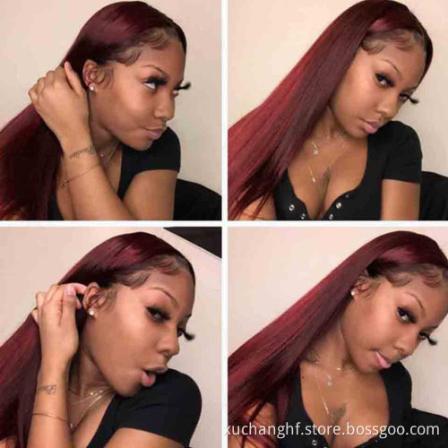 99J Red Colored Raw Indian Virgin Human Hair Hd Full Lace Frontal Wig Vendor Lace Front Wig Human Hair For Black Women